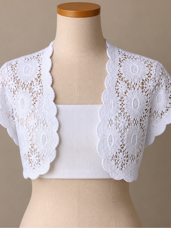 House of Harlow 1960 Sweaters - House of Harlow 1960 White Crochet Crop Bolero Shrug One Size Boho Festival